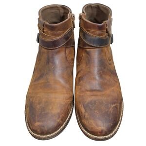 Clarks Collection Women's 8.5M Brown Leather Distressed Boots Buckle Strap Zip